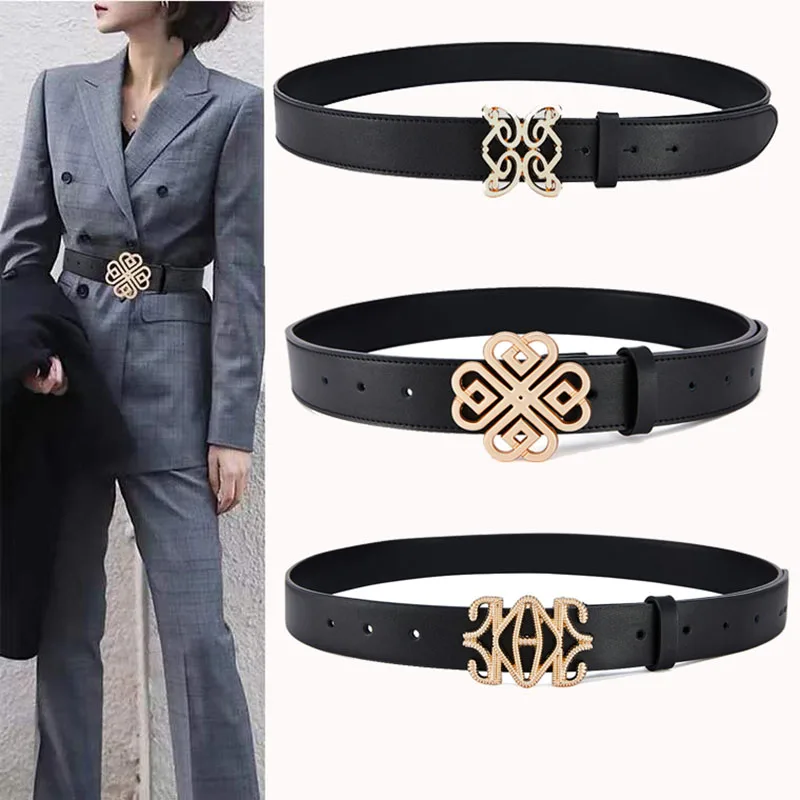 

Designer Gold Buckle Women Corset Belt High Quality PU Leather Black Waist Strap Female Jrans Waistband For Dress Fashion Girdle