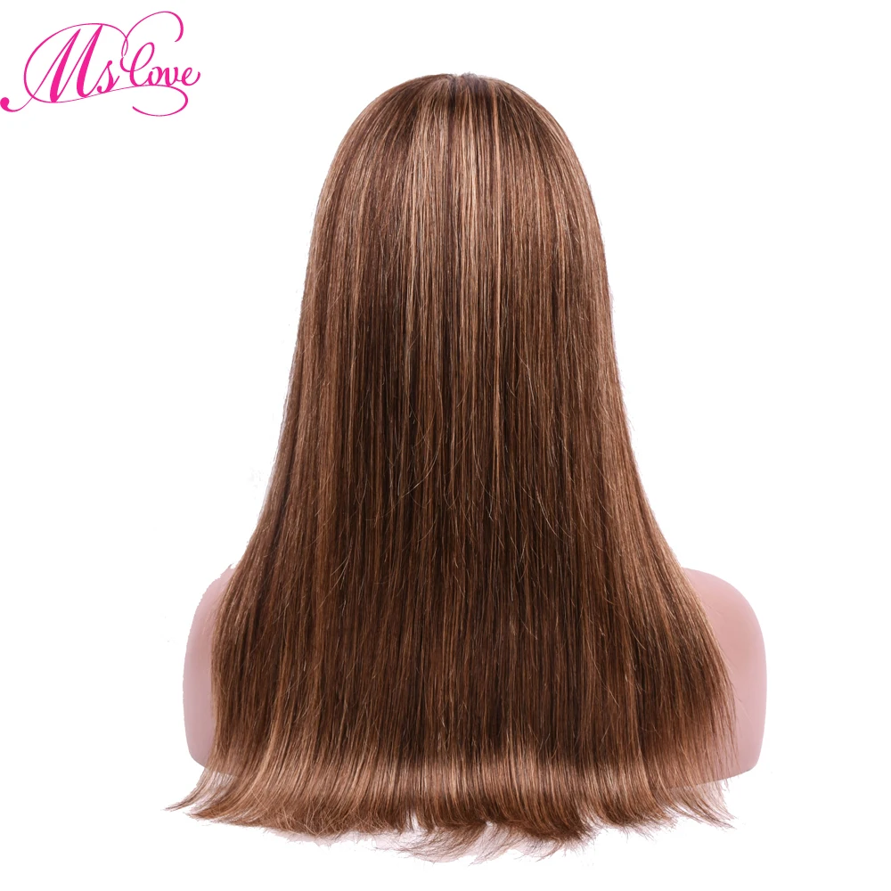 Выделите человеческих волос парики с челкой прямые P4/27 Цветной коричневый блонд