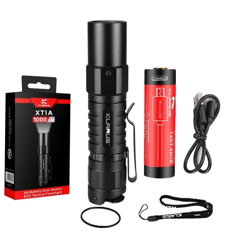Klarus XT1A  Mini LED Flashlight CREE XP-L HD V6 1000 lumens Tactical Flashlight Compact Handheld Torch with 14500 battery