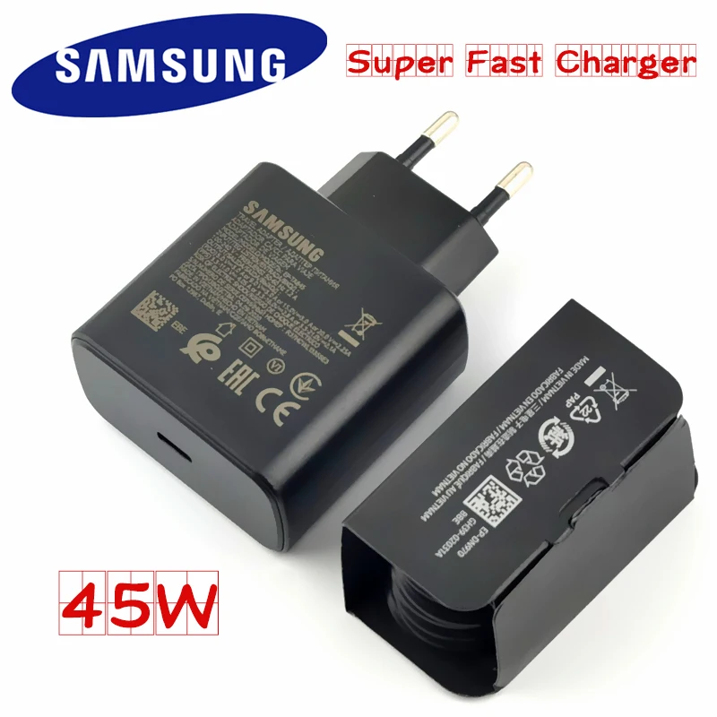 

Original Samsung 45W Super Adaptive Fast Charger EP-TA845 For GALAXY Note 10 Plus 5G S20+ S20Ultra 5A Dual Type C USB Data Cable