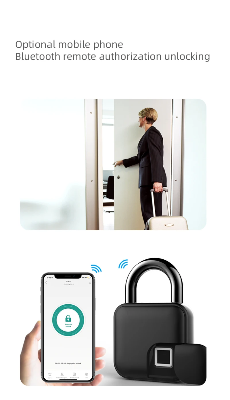

Tuya Smart Home Fingerprint Lock Bluetooth Safe Padlock Door Lock Waterproof Keyless USB Rechargeable Zinc Alloy House