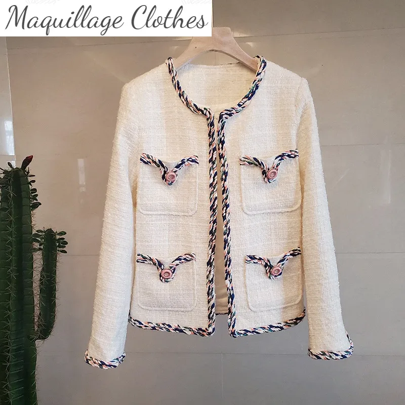 

Женский твидовый пиджак с карманами, элегантный пиджак с круглым вырезом, осень 2021, C179