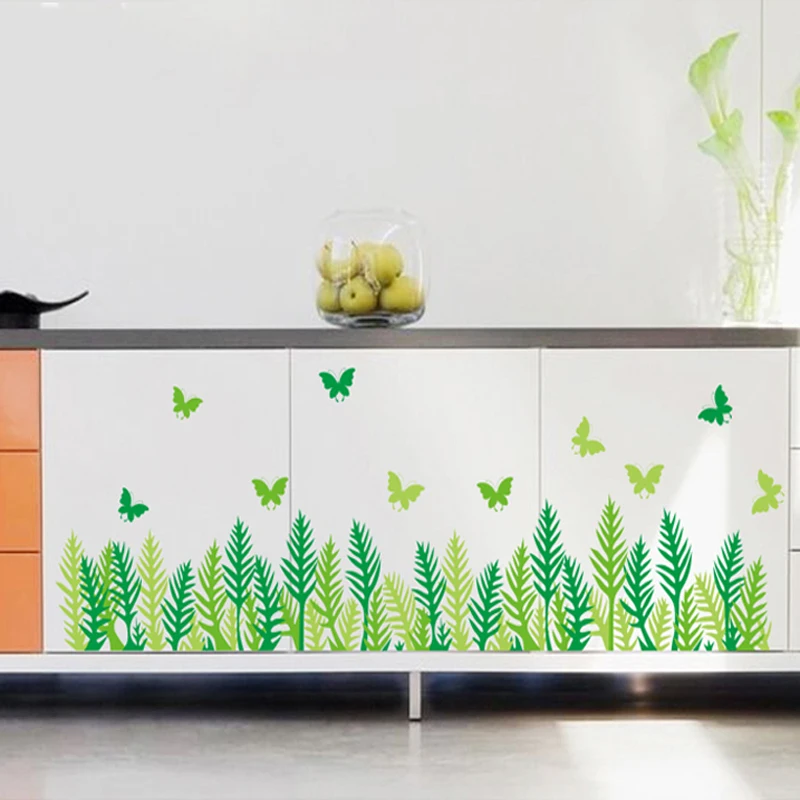 Линия стопы Baseboard крышка Настенная Наклейка угловые наклейки зеленая трава украшение для дома бабочки DIY виниловое панно для стекла гостиной