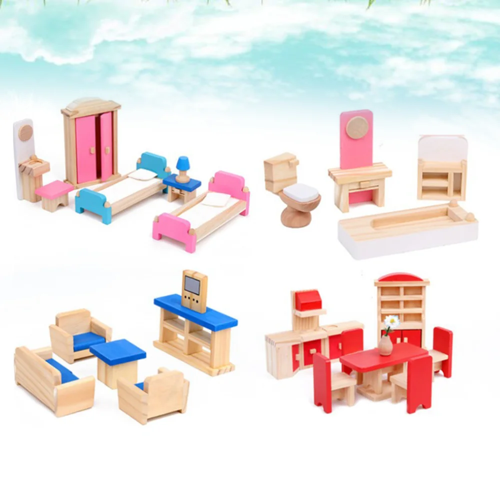 

5 Set of Mini House Furniture Miniature Furniture Wooden Furniture Model Mini House Decoration Ornament