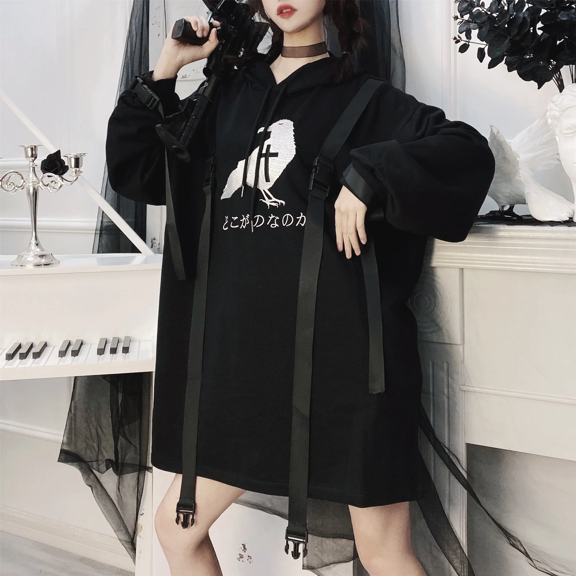 Осенняя Толстовка в стиле Харадзюку Женская толстовка готическом с вышивкой