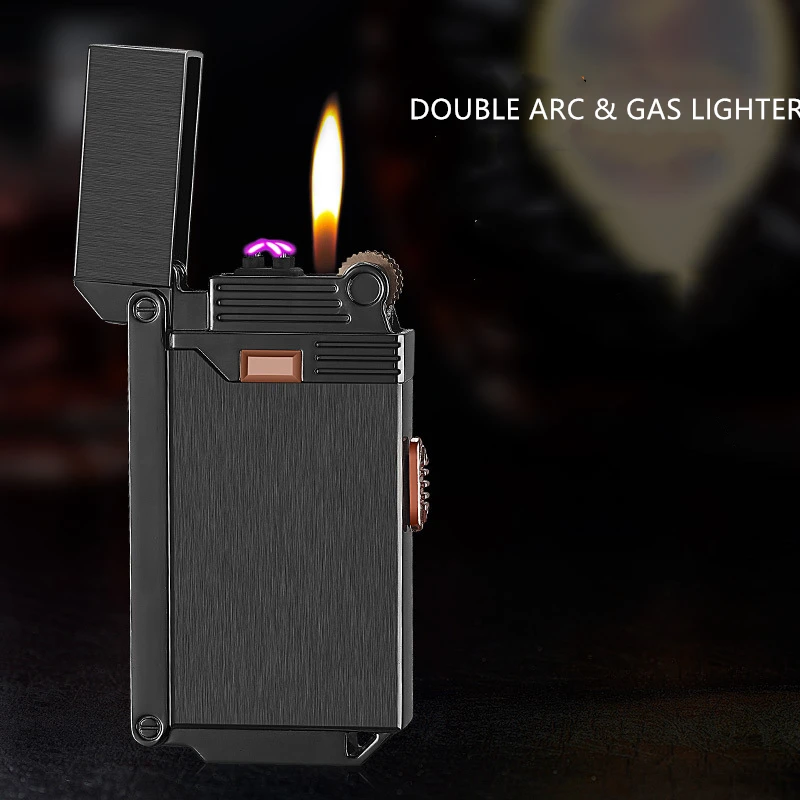 Gas lighter open fire and windproof double arc two in one Inflatable Cigarette Lighters for smoking men gift CL022 | Дом и сад
