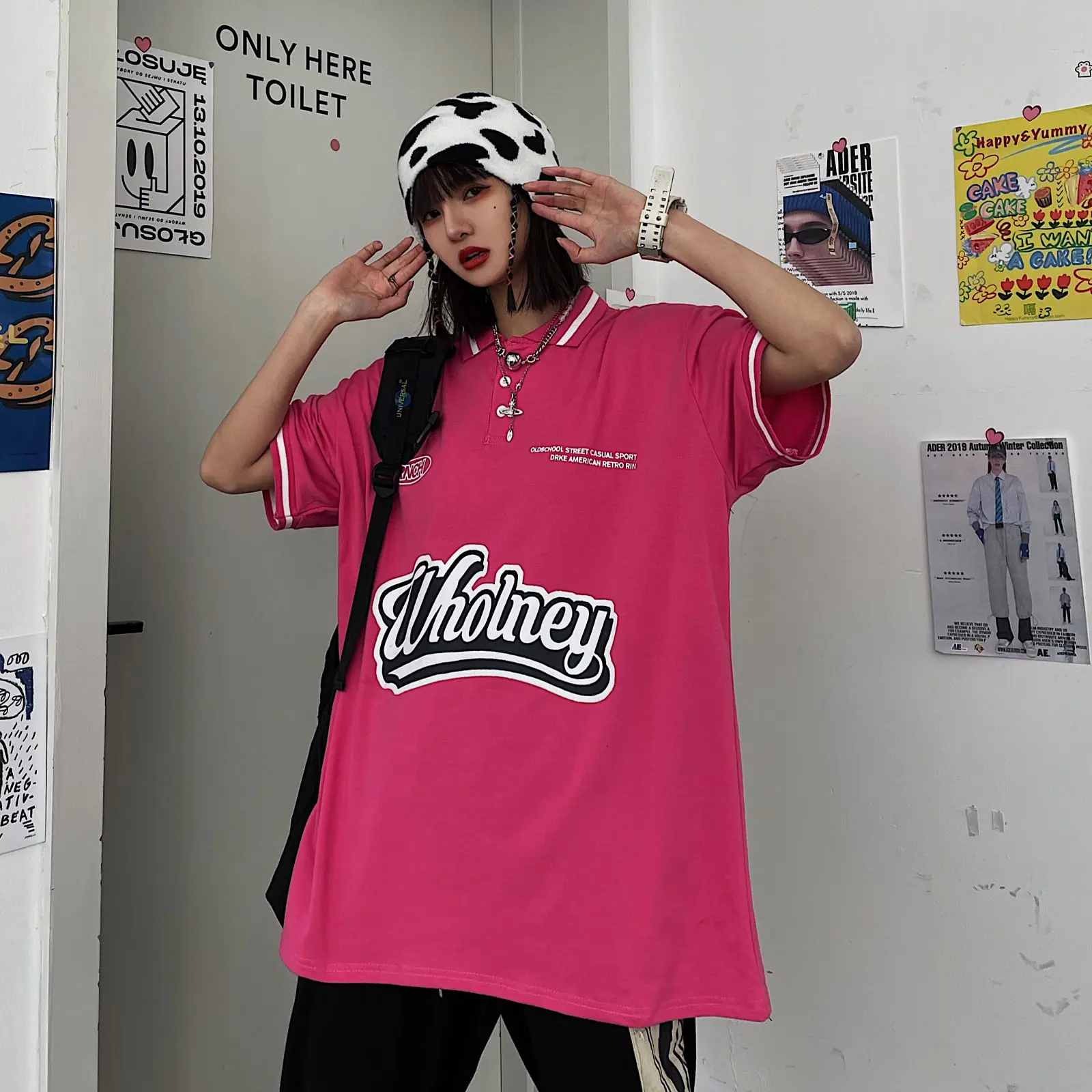 

Harajpoo Women T-Shirt Summer Korean Harajuku Style Ins Trend Hip-hop Letter Printing Loose Short-sleeved Casual Couple Pullover