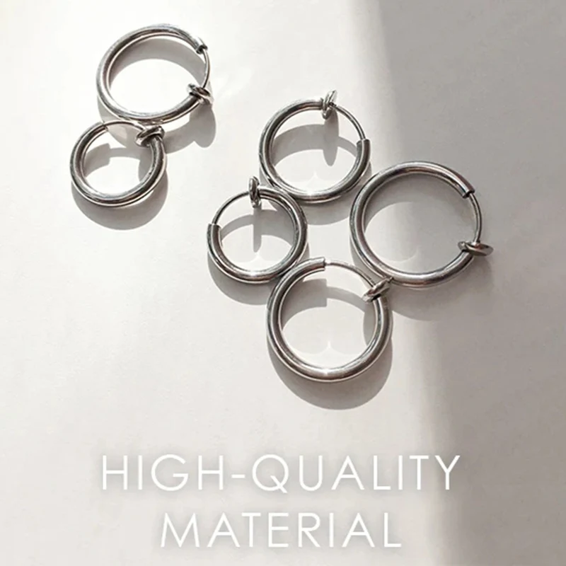 Hot Retractable Stainless Steel Simple Round Circle Earrings No Need Piercing Men Women Classic Hip-Hop Style Hoop | Украшения и
