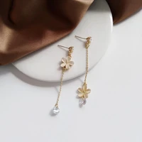 oeing 925 sterling silver earrings sweet camellia tassel long earrings asymmetric crystal jewelry