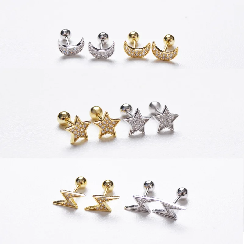 Женские серебряные серьги простые маленькие серьги-гвоздики с цирконом в виде