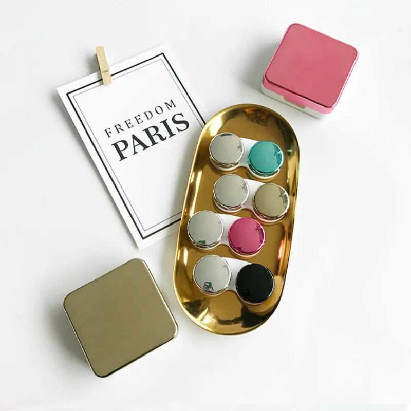 Square Reflective Cover Contact Lens Case with Mirror Color Lenses Container Cute Lovely Travel Kit Box Women | Аксессуары для