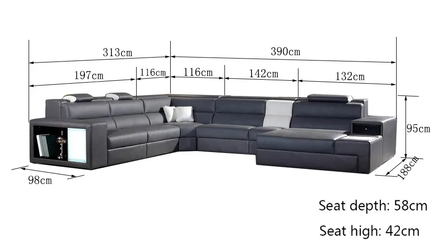 Современный секционный итальянский кожаный диван со светодиодной подсветкой B2006