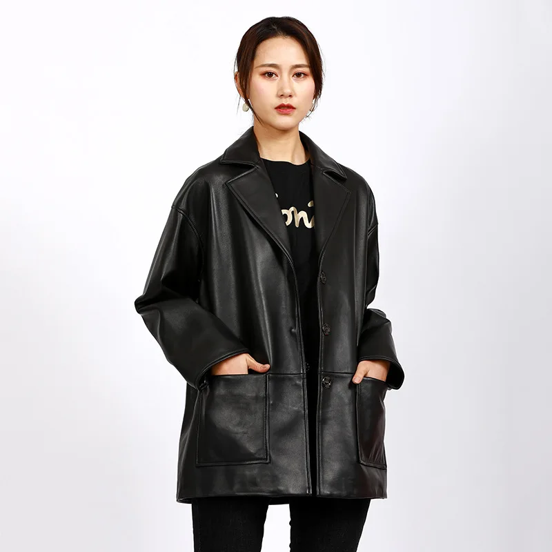 

Spring Model Star Celebrity Inspired Women's Leather Jacket Korean-Style Casual Loose Sheepskin Genuine Leather Clothes Women