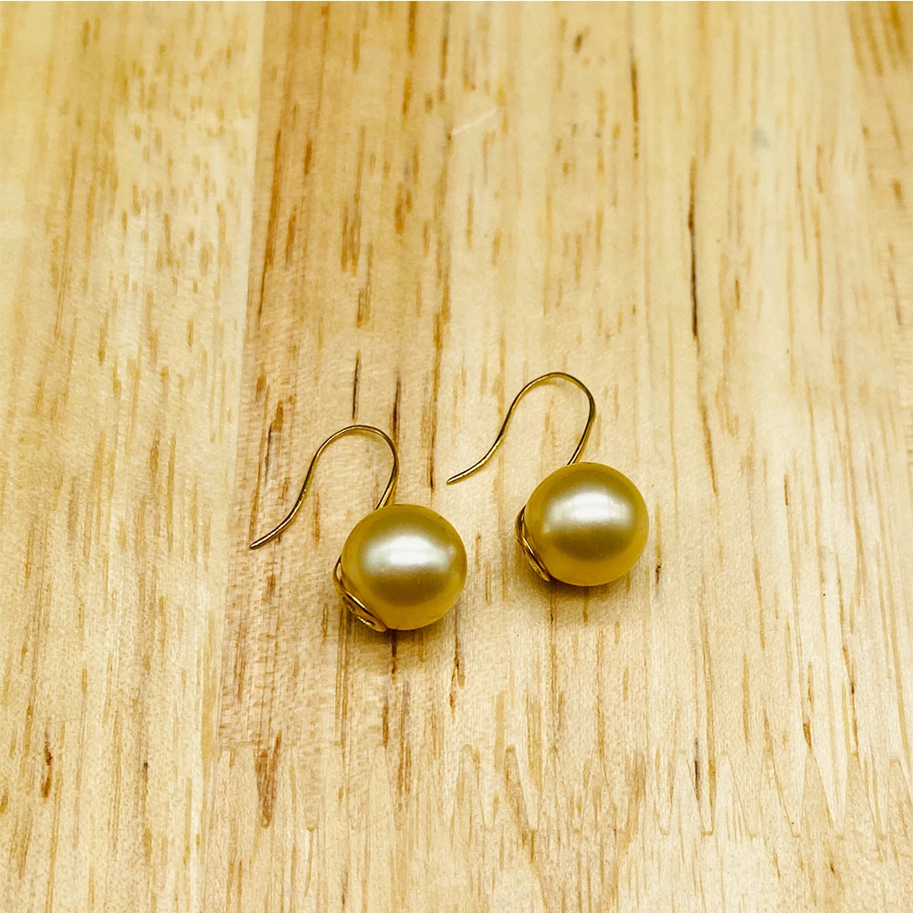 

18K gold 100% natural sea water gold beads without treatment of women's ear hook fashion personality original design temperament