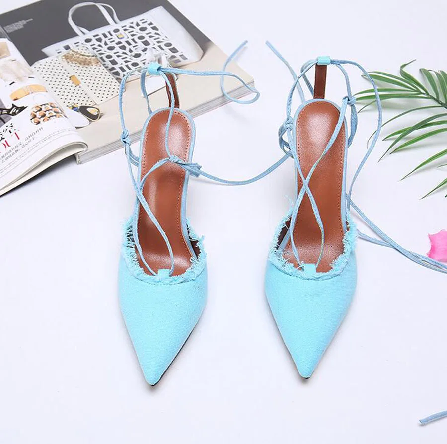 Online Prova Tempat Yang Hebat Lady Menunjuk Toe Aneh Gaya Tumit Wanita Pumps Pergelangan Kaki Cross Diikat Belakang Terbuka Pesta Sandal Tumit Tinggi