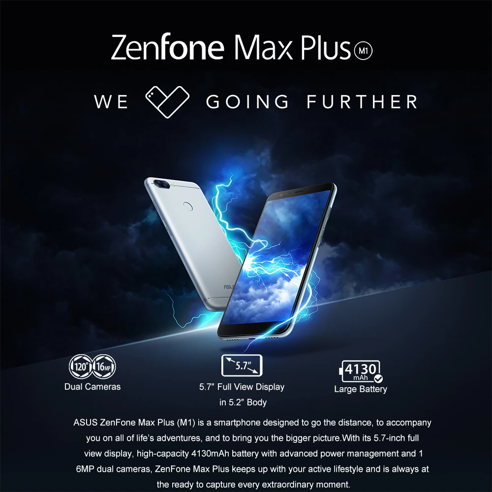 Смартфон ASUS Zenfone Max Plus ZB570TL, четыре ядра, 4 Гб ОЗУ, 64 Гб ПЗУ, 5,7 дюймов, полный экран, 4130 мА/ч, мобильный телефон с отпечатком пальца