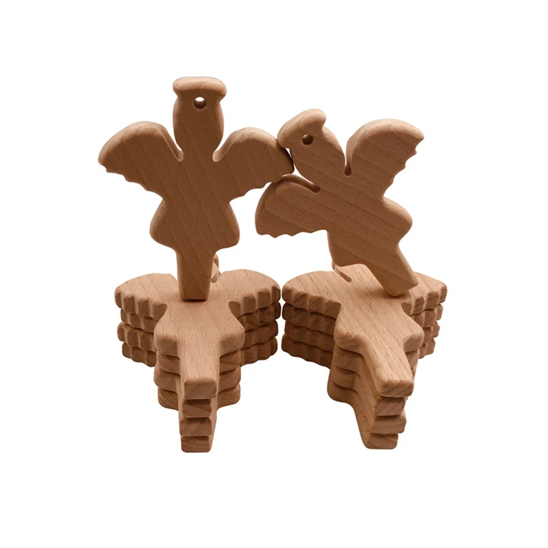 Coskiss-mordedor de &Aacute;ngel de madera de haya, producto org&aacute;nico, personalizado, colgante, respetuoso con el medio ambiente, seguro, para dentici&oacute;n de beb&eacute;, juguetes para masticar-4