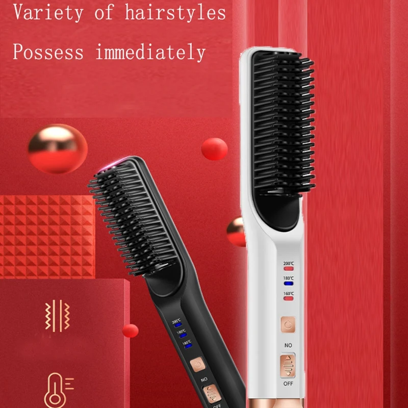 

Hair Straightening Brush Portable Ceramic Heating Straightening Irons Brush Anti Scald Detangling Hot-Air Hair Brush