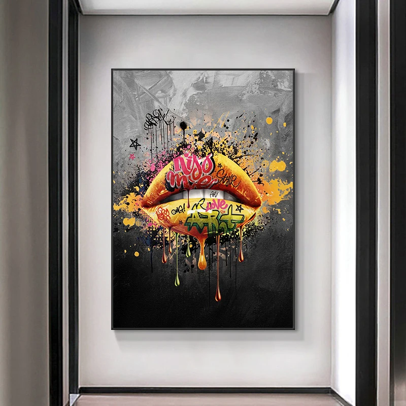 Поп-стрит граффити искусство девушка сексуальные губы Холст Живопись стены