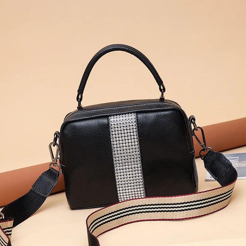 

Bag female 2021 new fashion shoulder bag head layer cowhide handbag bag female soft leather with diamonds crossbody bag