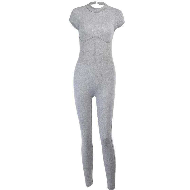 

Angel's Secret Knitted Skinny Rompers Jumpsuits Summer Short Sleeve Backless Women's Jumpsuit Workout Fitness Overalls AG41387
