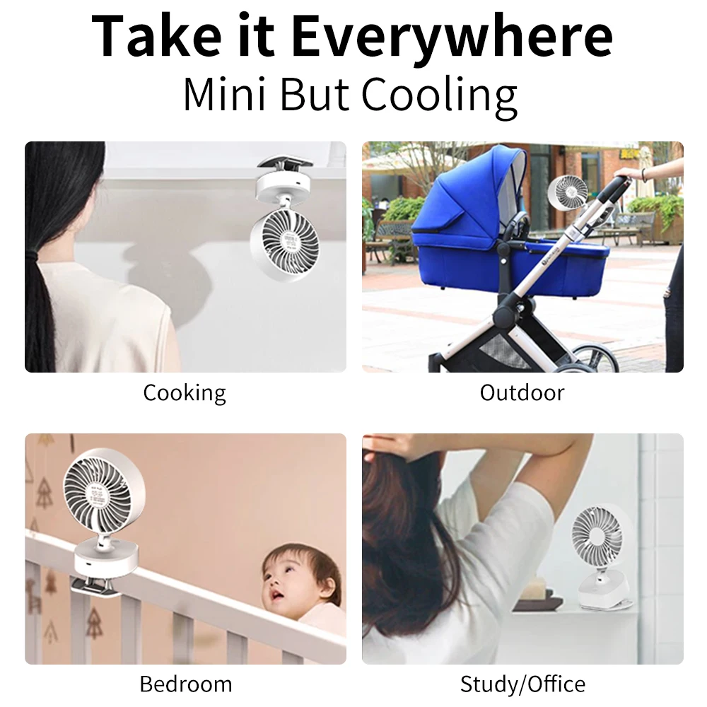 

iHoven Portable USB Table Fan Clip-on Type Rechargeable Mini Desk Fan 360 Degree Rotation 3 Speeds Adjustable Clip-on Fan