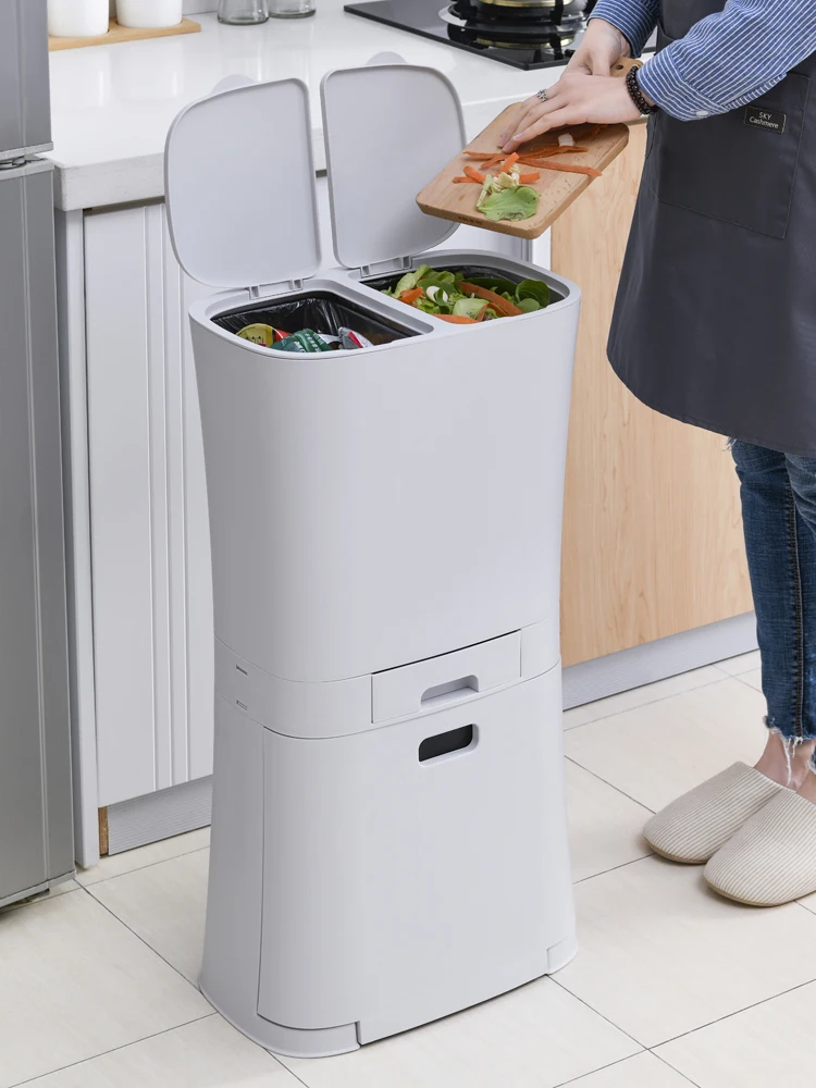 

Kitchen Trash Can Recycle Bin Double Dry Wet Seprit Nordic Narrow Trash Can Eco Friendly Cubo Basura Storage Baskets EB5TC