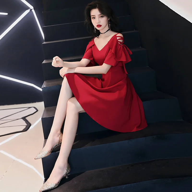 

Red Little Dress Women 2020 New Temperament Toast Dress Wedding Bride Evening Dress Daily Dress