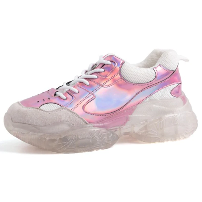 Женские кроссовки на платформе и прозрачном каблуке 5 см с закругленным носком