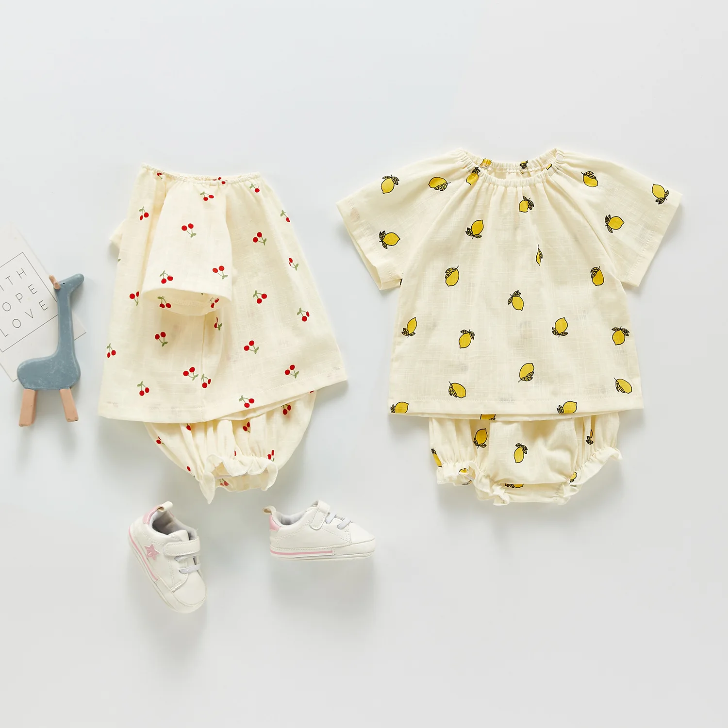 

Casual Baby Girls Clothes Set Summer Newborn Baby Girl Clothing Outfits Short Sleeve Lemon Cherry Blouse+Shorts Infant Clothes