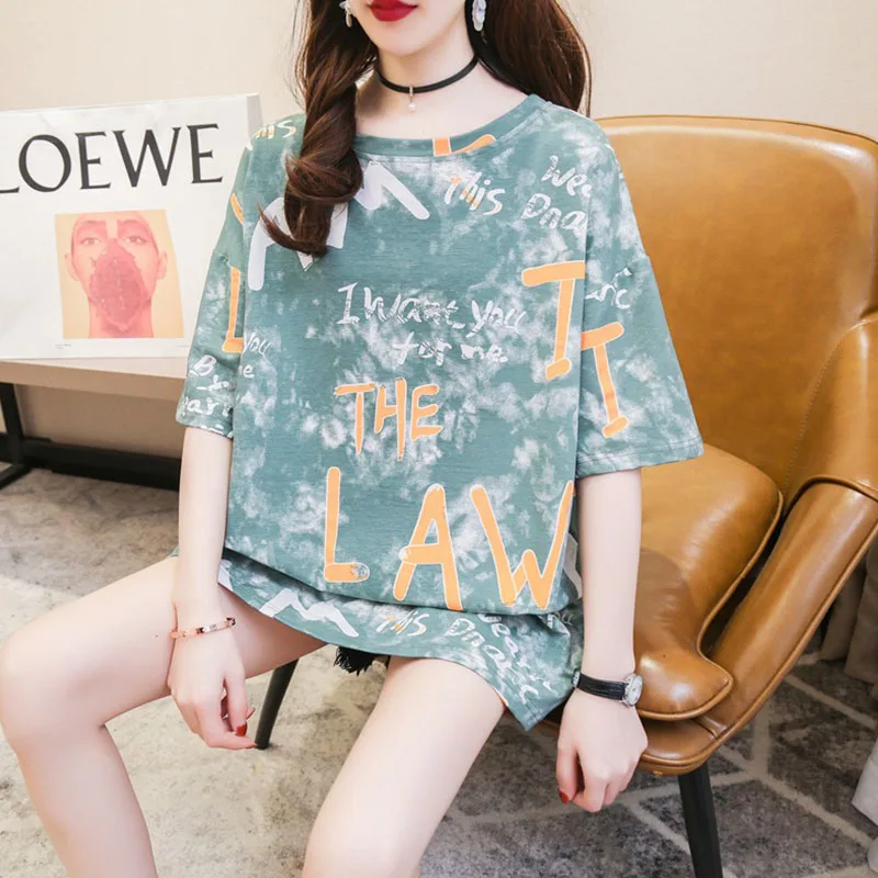 

Fashion Short Sleeve Tshirt Women Plus Size T Shirt for Lady 2021 Summer New Loose Female Letter Print Tops Pullovers