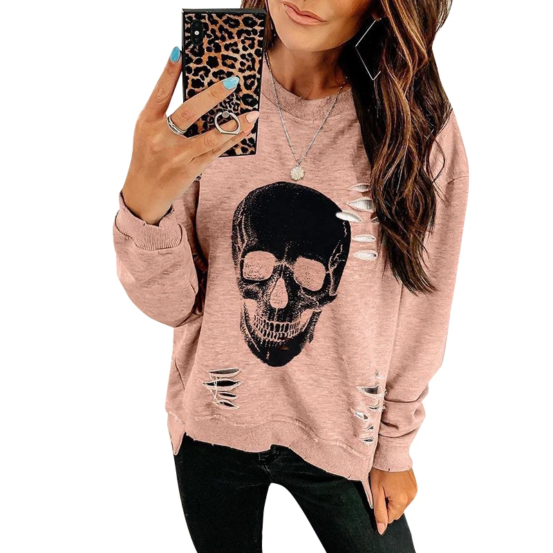 Женская футболка с принтом скелета свободная повседневная длинным рукавом и