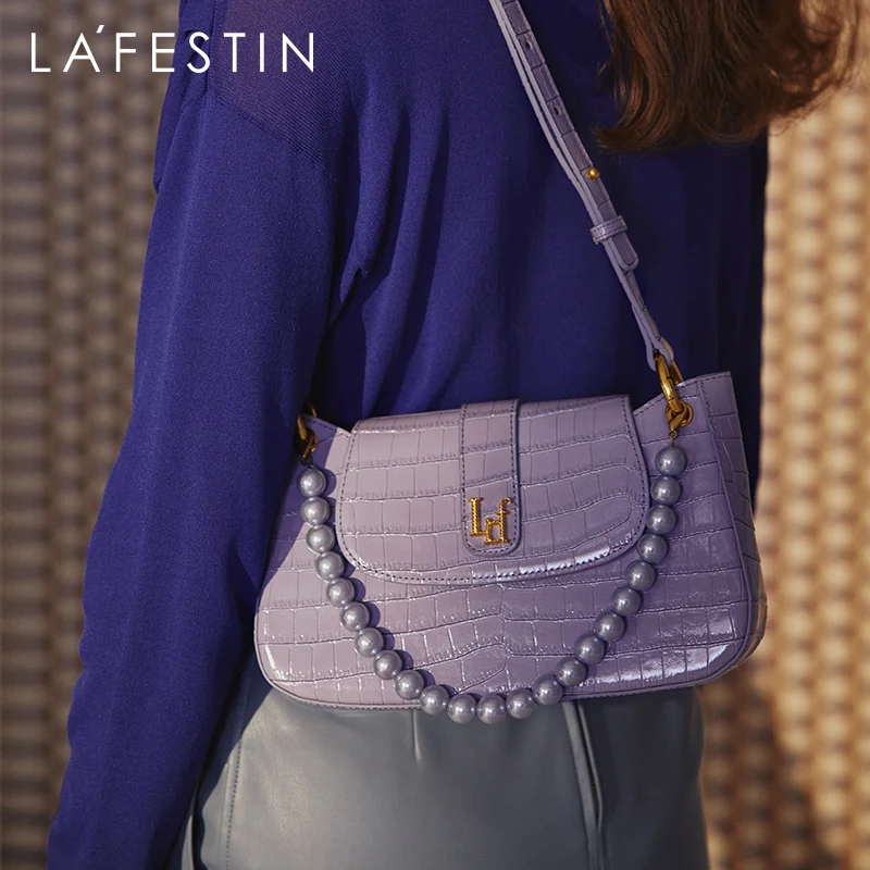 

LAFESTIN 2020 new retro premium crocodile pattern underarm baguette fashion female leather shoulder messenger bag