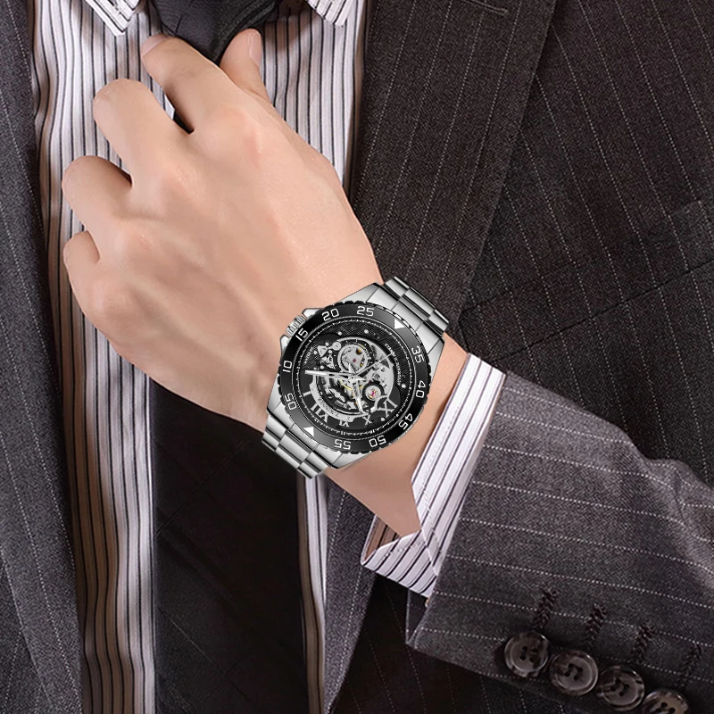 

Top Brand Luxury WINNER Mens Steampunk Automatic Skeleton Watches Sport Design Bezel Watch Men Watch Montre Homme Clock Diamonds