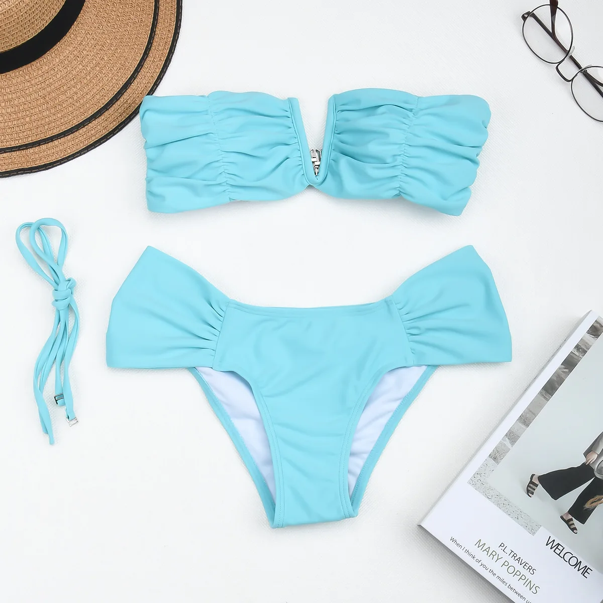 

2021 New Tube Top Swimsuit Sexy Bikini High Waist Solid Color Split Ladies Swimwear