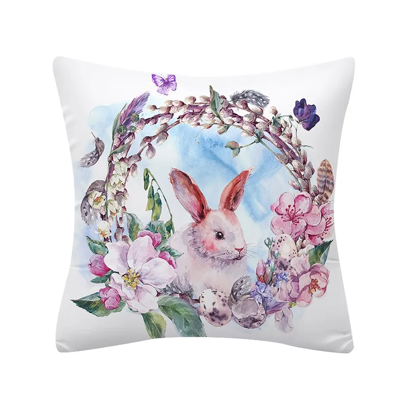 Watercolor Easter Linen Pillowcase Holiday Home Decoration Pillow Cushion Cover Rabbit bird nest cartoon pattern 113 | Дом и сад
