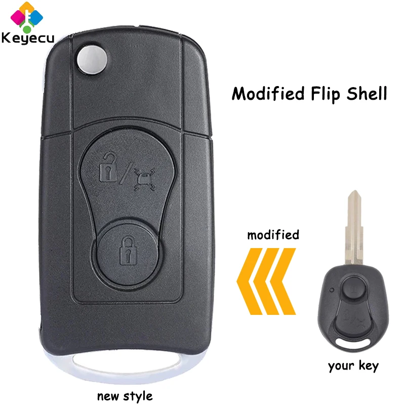 

KEYECU Modified Folding Flip Remote Car Key Shell Case Cover With 2 Buttons Uncut Blade - FOB for Ssangyong Actyon Kyron Rexton