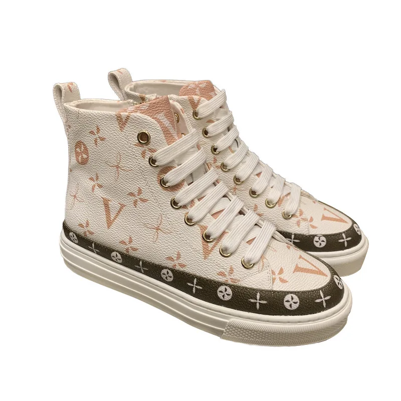

2021 Spring and Summer High Top Women's Shoes Leather Casual Presbyopia White Shoes Sports Women's Board Shoes Platform Shoes