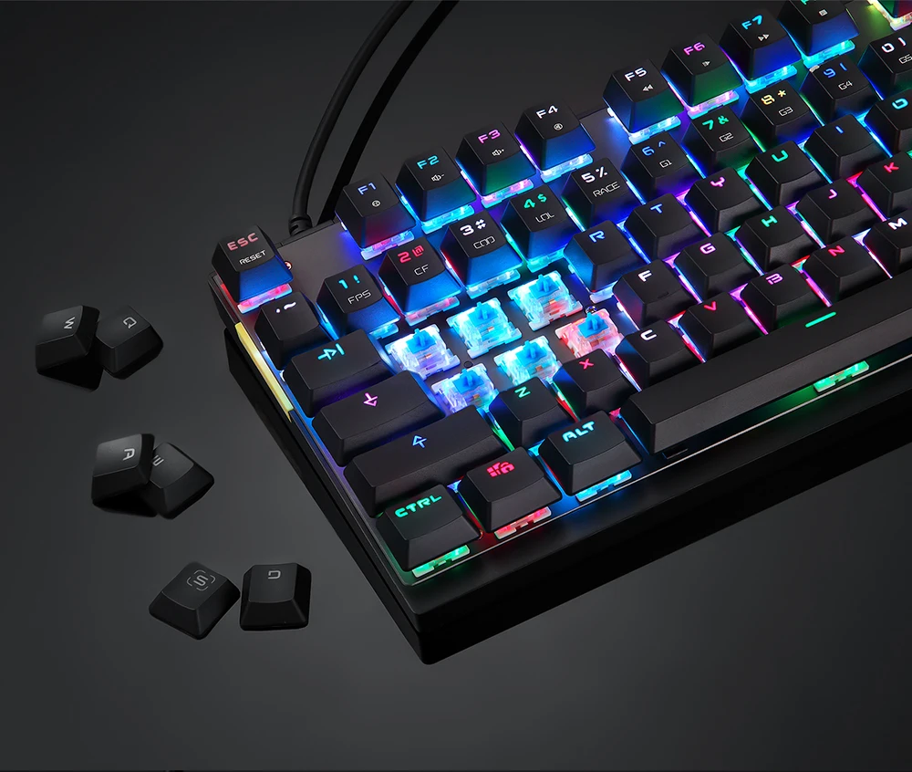 Английская/Русская игровая RGB механическая клавиатура светодиодный USB Проводная 87 клавиш Лазерная эргономичная клавиатура для ПК компьютерный геймер