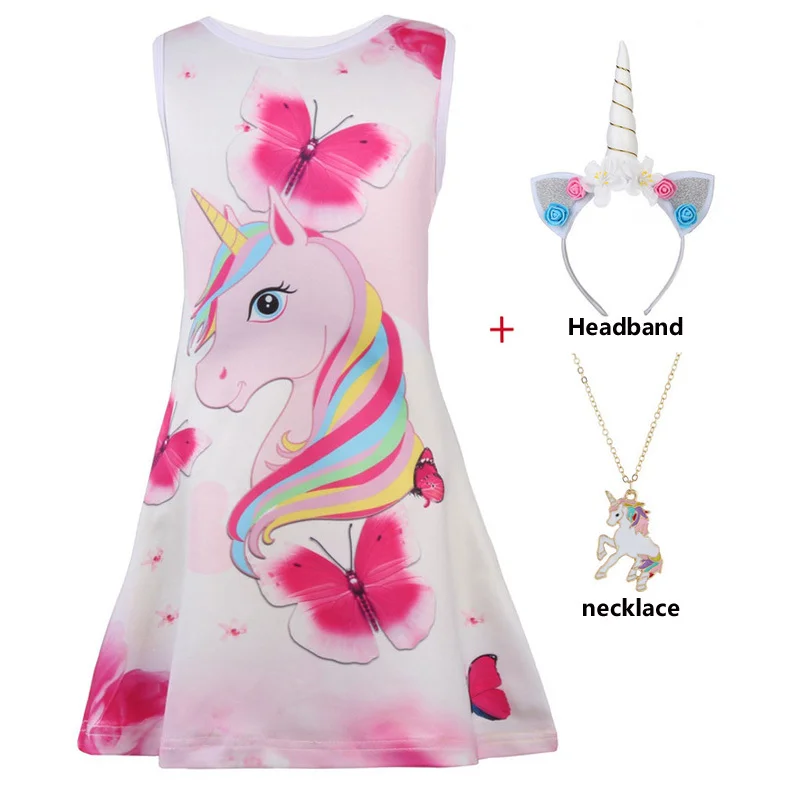 Детское летнее платье с единорогом и бабочкой без рукавов | Детская одежда обувь