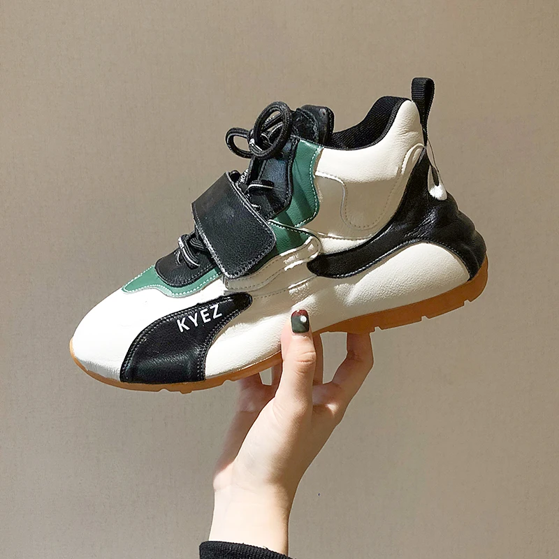 Женские массивные кроссовки на платформе кожаные шнуровке Повседневная