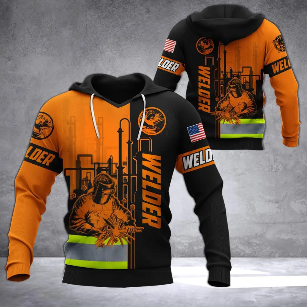 Толстовки с принтом сварщика для мужчин и женщин Модный свитшот капюшоном