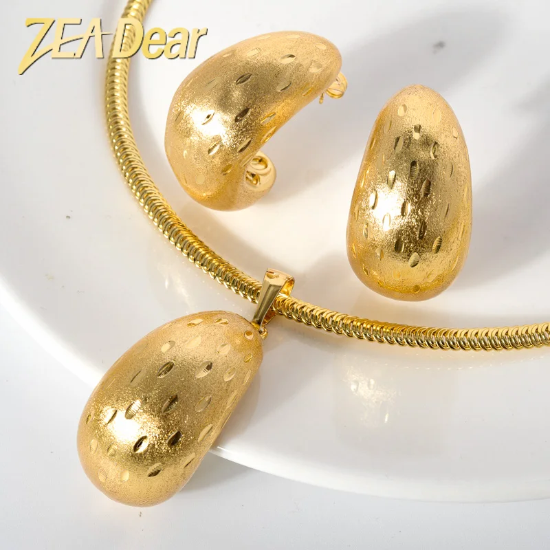 

ZEADear Jewelry Sets African Statement Earrings Pendent Necklace Copper Hollow Gold Planted For Women Daily Wear Party Gifts
