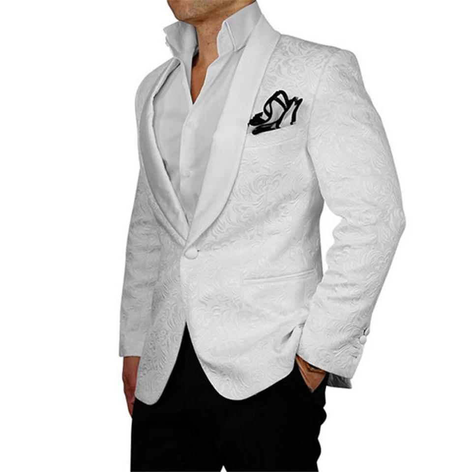 

New Design white Shawl Lapel One Button White Groom Tuxedos Men Party Groomsmen Suits in Wedding Tuxedos(Jacket+Pants+Tie)