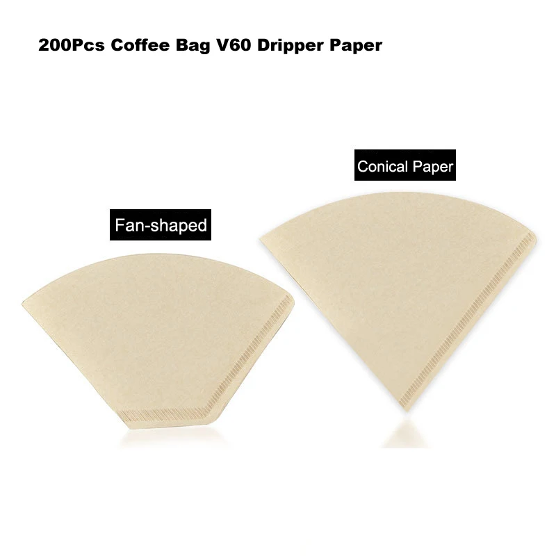 

200 Pcs Hand Drip Coffee Filter Paper V60 Dripper Cone Fan-shaped Filter Paper Coffee Strainer Bag Espresso Tea Infuser Tools