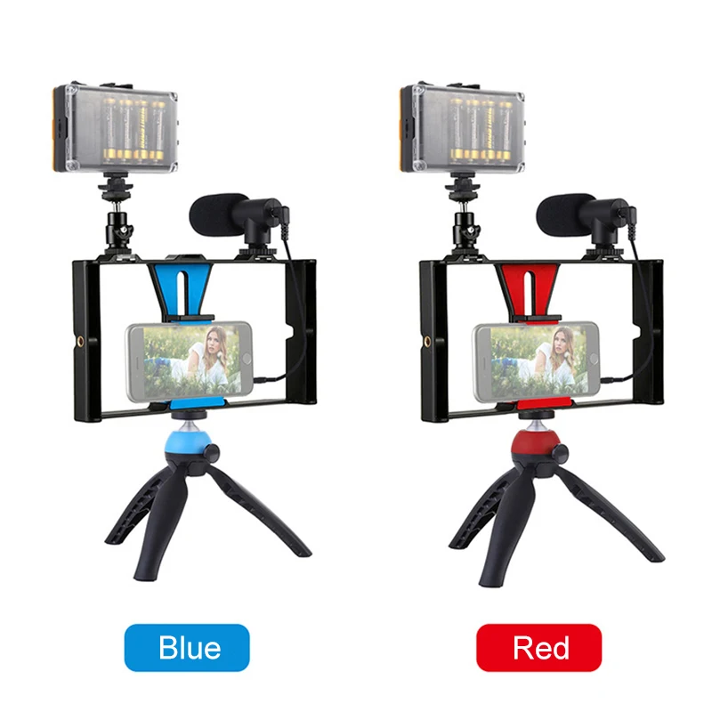 

Live Broadcast LED Selfie Light Smartphone Video Rig Kits with Microphone Tripod Mount Cold Shoe Tripod Head NC99