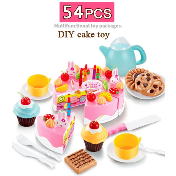 pink 54pcs 37 шт. или 75 шт. кухонные игрушки ролевые игры фруктовый торт на день рождения diy крем чайный набор еда игрушка розовый девочки дети кастрюля набор - Цвет: pink 54pcs