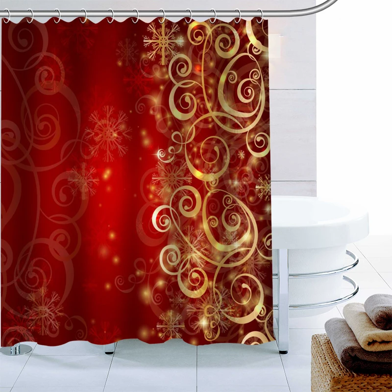 

Polyester Fabric Custom Merry Christmas Shower Curtain New Year Decoration Bathroom Curtain Waterproof With Hook Bath Curtain