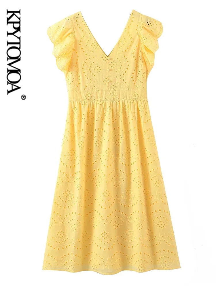 

KPYTOMOA женское модное ажурное платье миди с вышивкой и оборками винтажные женские платья на молнии сзади с подкладкой Vestidos Mujer