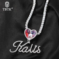 tbtk custom cursive letters heart photo bail memory pendant diy picture chain necklace hiphop jewelry for family gift